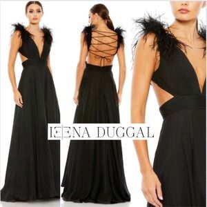 MAC DUGGAL PLUNGE OSTRICH FEATHER A LINE GOWN